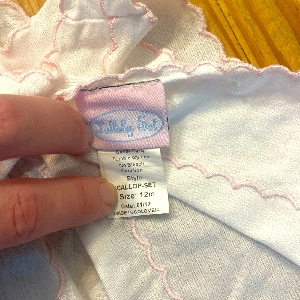 White Scalloped Two-Piece Kids Matching Set with Pink Trim